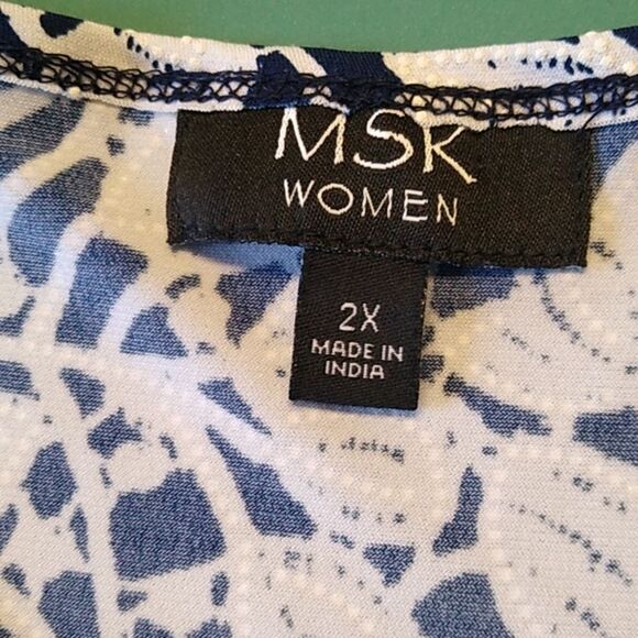 MSK Women's 2XL Blue and White Floral Design Short Sleeve Midi Dress - Picture 2 of 6
